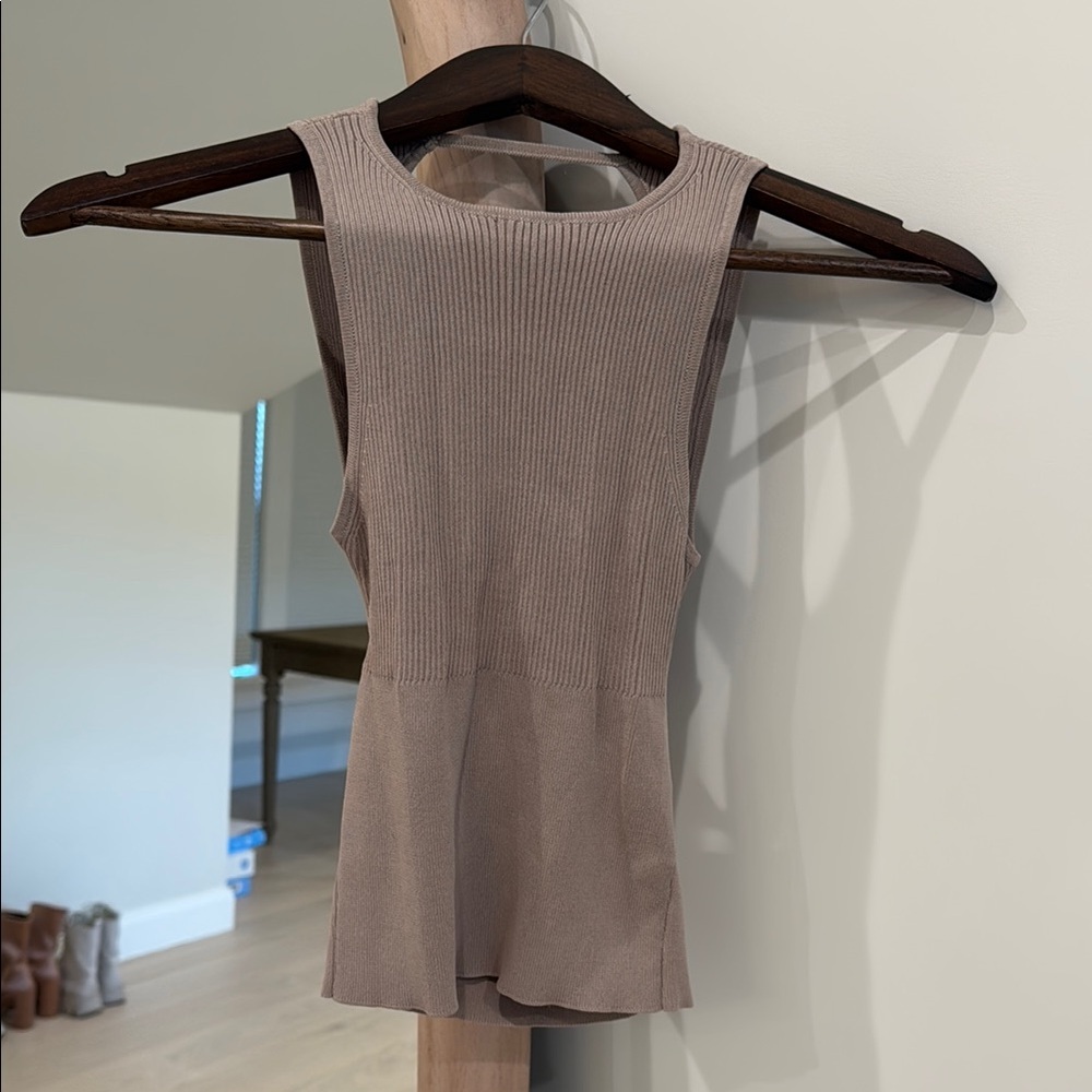 Madison The Label Tan Fitted Ribbed Tank Top (open back)